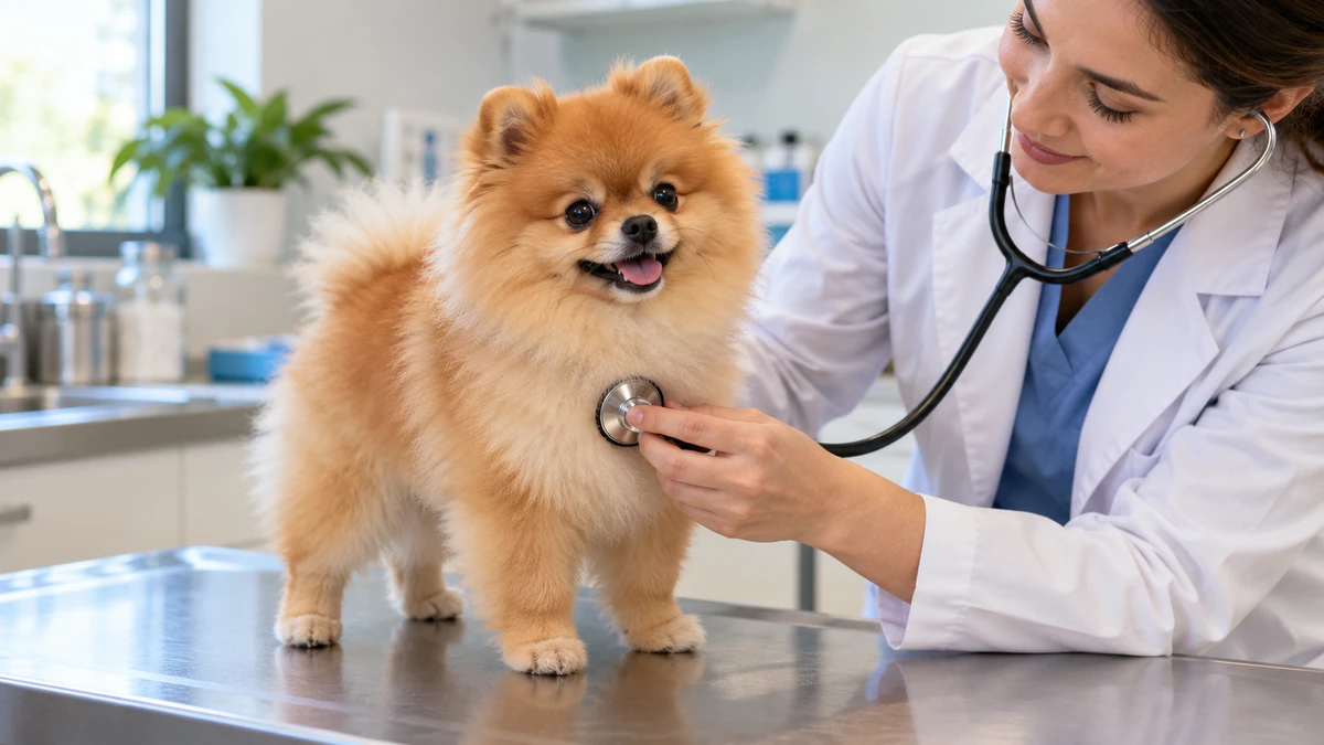 Pomeranian Boo köpek — veteriner kontrolü